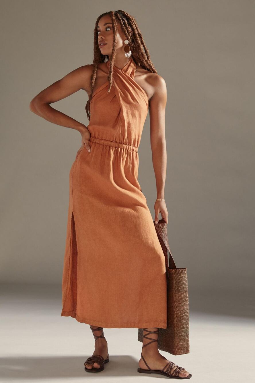 Cloth & Stone Linen Cross-Halter Maxi Dress - New - Small